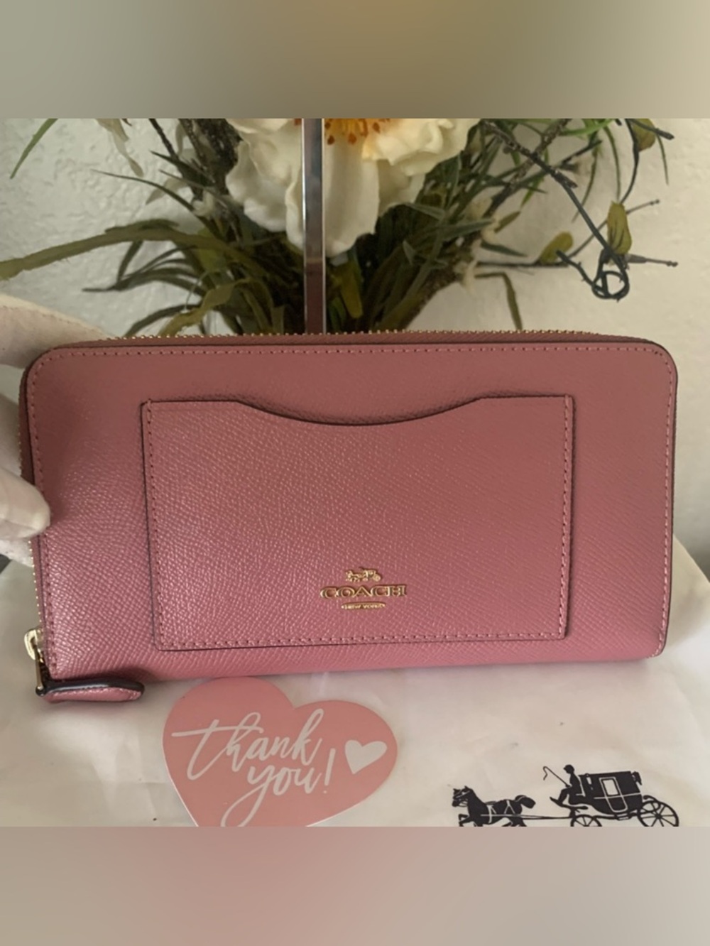 Coach Pink Accordion Leather Zip Around Wallet